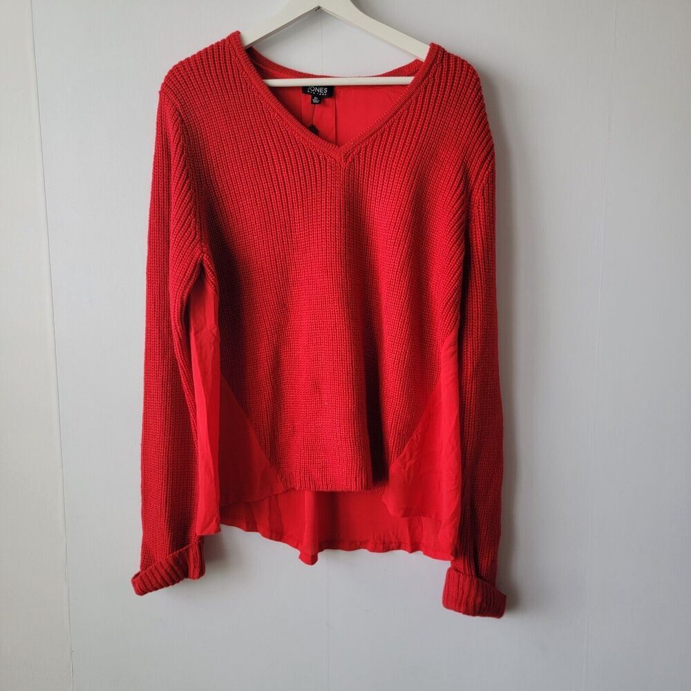 Jones new york womens sweater size XL V-neck mixdmidia long sleeve red